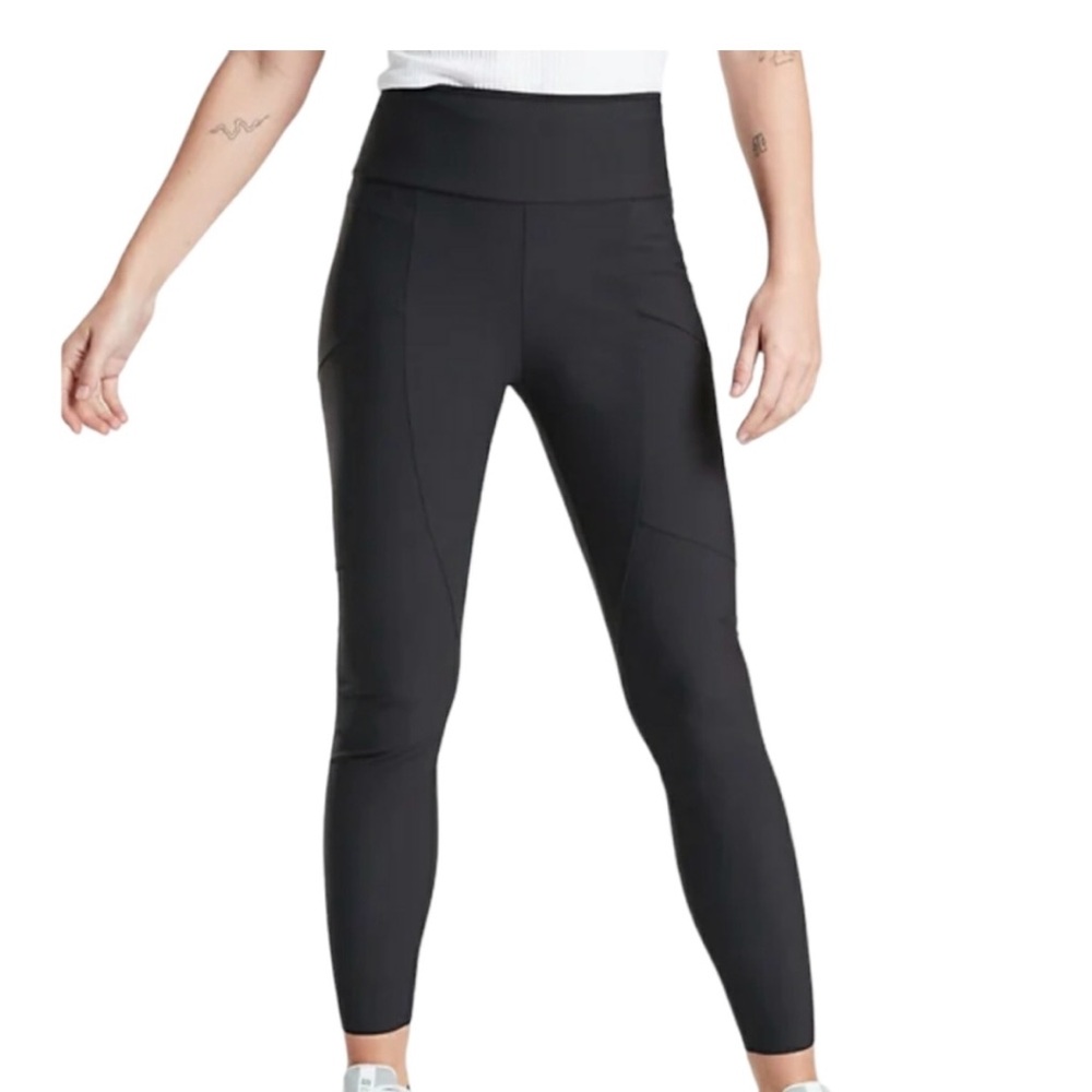 Athleta Stellar City Tight Women 14 Black Pieced Fabric Pattern Pull On Workout